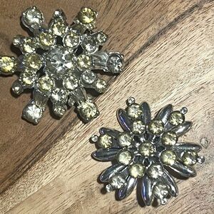 Vintage Pins Brooches Set Of Two Silver Tone Rhinestones